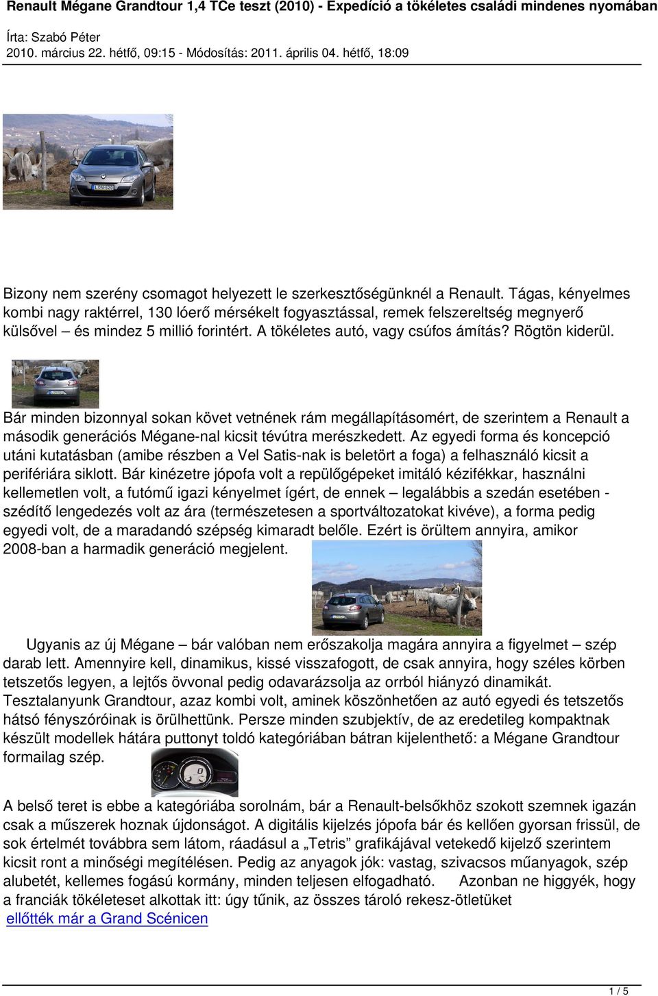 Renault Mégane Grandtour 1,4 TCe teszt (2010) - Expedíció a tökéletes  családi mindenes nyomában - PDF Ingyenes letöltés