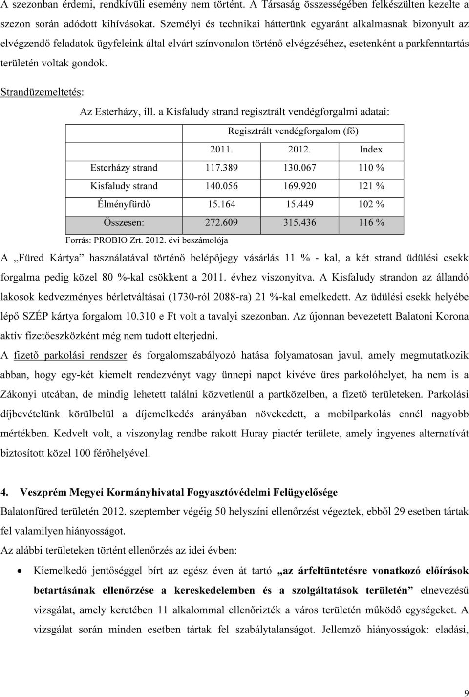 Strandüzemeltetés: Az Esterházy, ill. a Kisfaludy strand regisztrált vendégforgalmi adatai: Regisztrált vendégforgalom (fő) 2011. 2012. Index Esterházy strand 117.389 130.
