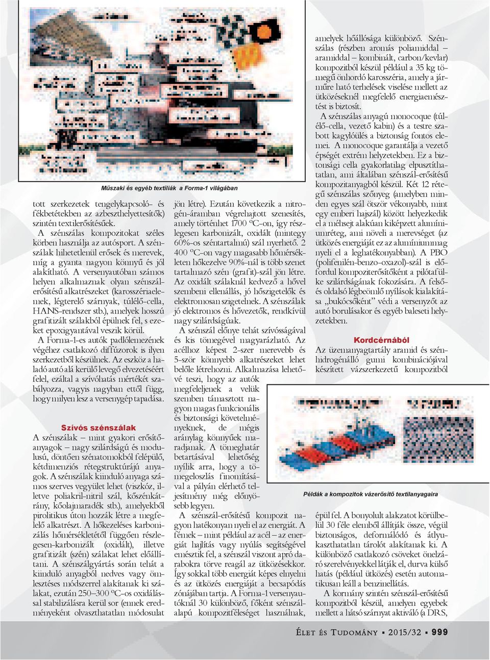 A versenyautóban számos helyen alkalmaznak olyan szénszálerősítésű alkatrészeket (karosszériaelemek, légterelő szárnyak, túlélő-cella, HANS-rendszer stb.