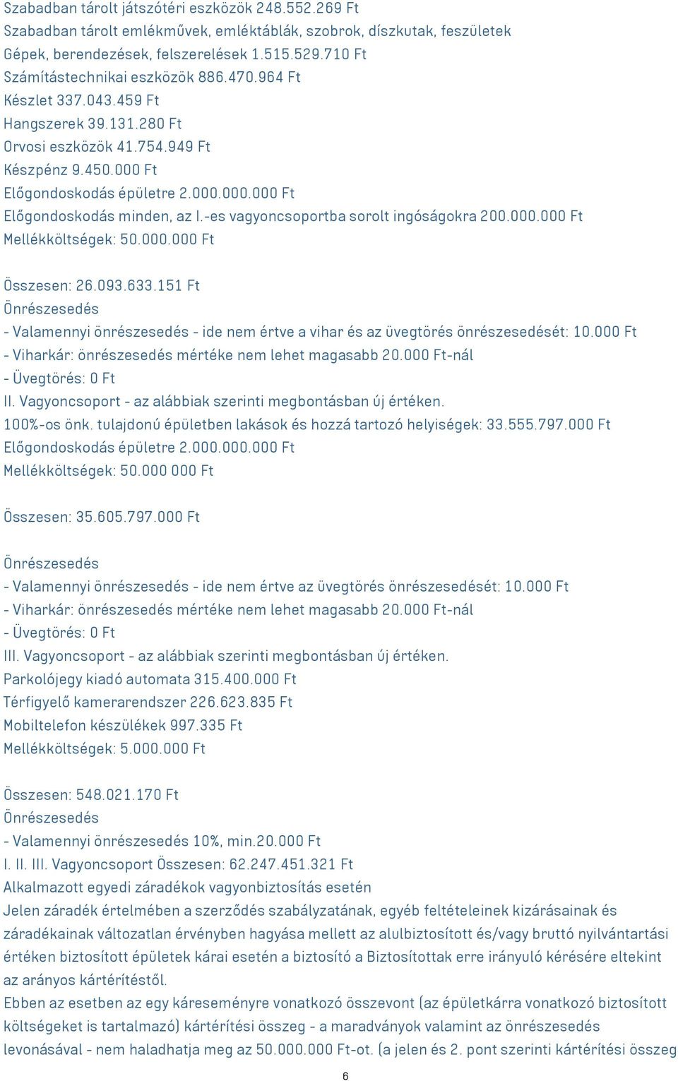 -es vagyoncsoportba sorolt ingóságokra 200.000.000 Ft Mellékköltségek: 50.000.000 Ft Összesen: 26.093.633.