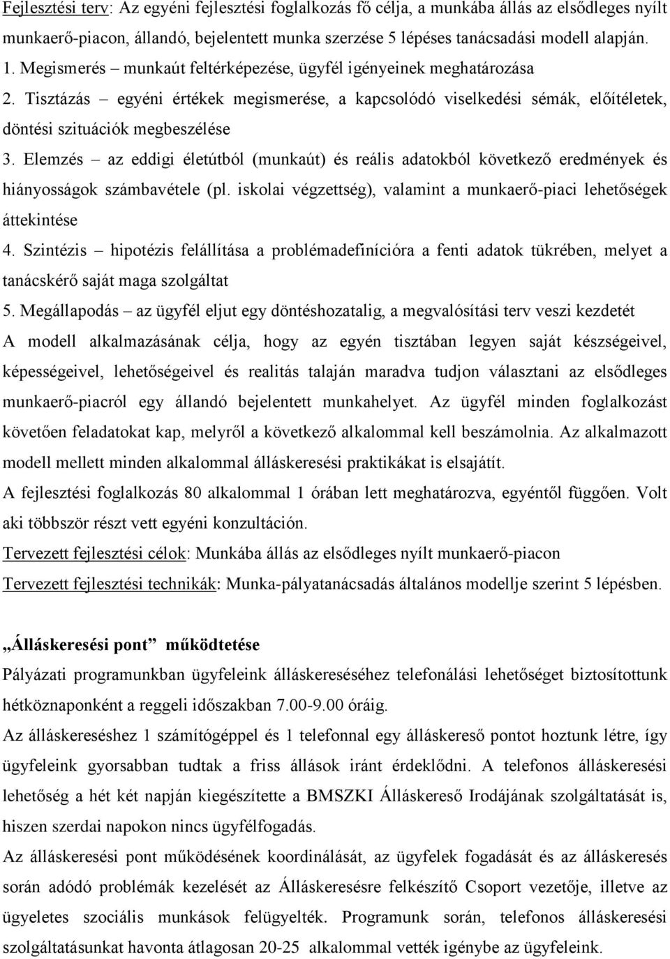 Elemzés az eddigi életútból (munkaút) és reális adatokból következő eredmények és hiányosságok számbavétele (pl. iskolai végzettség), valamint a munkaerő-piaci lehetőségek áttekintése 4.