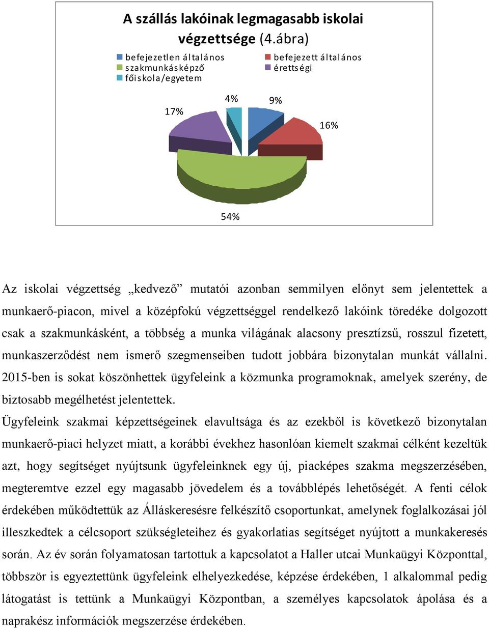 munkaerő-piacon, mivel a középfokú végzettséggel rendelkező lakóink töredéke dolgozott csak a szakmunkásként, a többség a munka világának alacsony presztízsű, rosszul fizetett, munkaszerződést nem