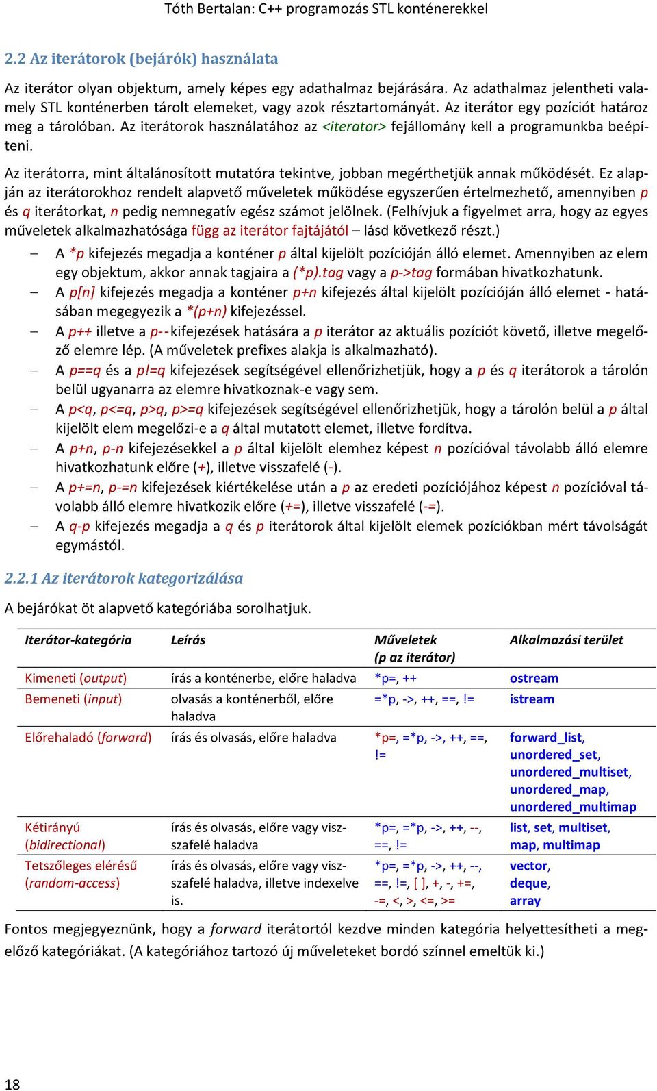 Az iterátorra, mint általánosított mutatóra tekintve, jobban megérthetjük annak működését.