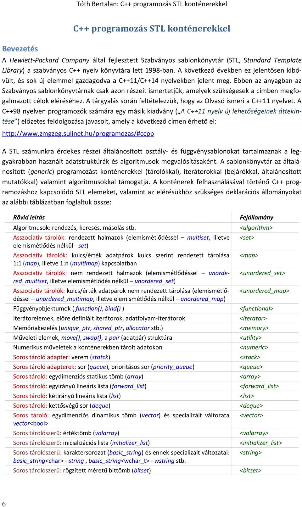 Ebben az anyagban az Szabványos sablonkönyvtárnak csak azon részeit ismertetjük, amelyek szükségesek a címben megfogalmazott célok eléréséhez.