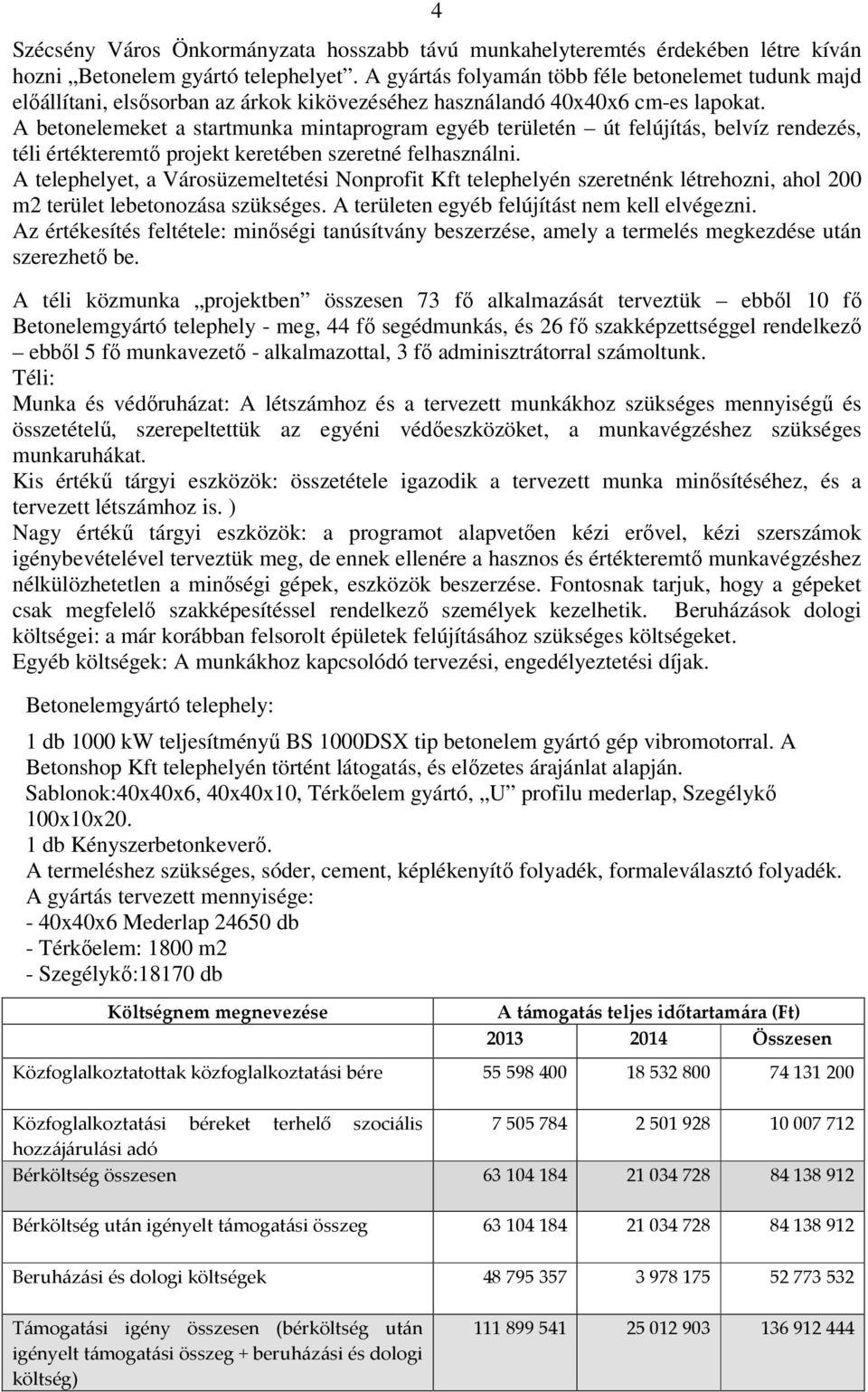 A betonelemeket a startmunka mintaprogram egyéb területén út felújítás, belvíz rendezés, téli értékteremtő projekt keretében szeretné felhasználni.