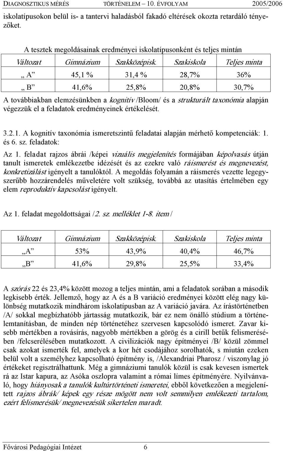 alapján végezzük el a feladatok eredményeinek értékelését. 3.2.1. A kognitív taxonómia ismeretszintű feladatai alapján mérhető kompetenciák: 1. és 6. sz. feladatok: Az 1.