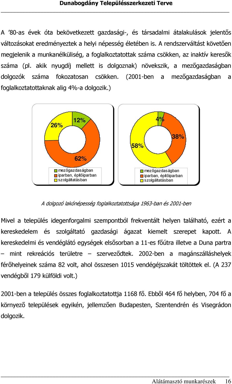 akik nyugdíj mellett is dolgoznak) növekszik, a mezőgazdaságban dolgozók száma fokozatosan csökken. (2001-ben a mezőgazdaságban a foglalkoztatottaknak alig 4%-a dolgozik.