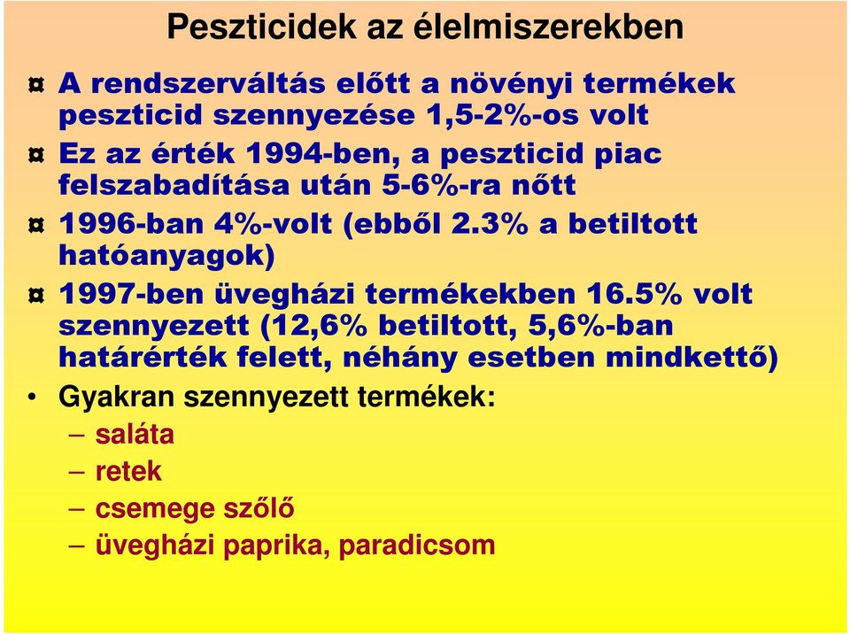 3% a betiltott hatóanyagok) 1997-ben üvegházi termékekben 16.