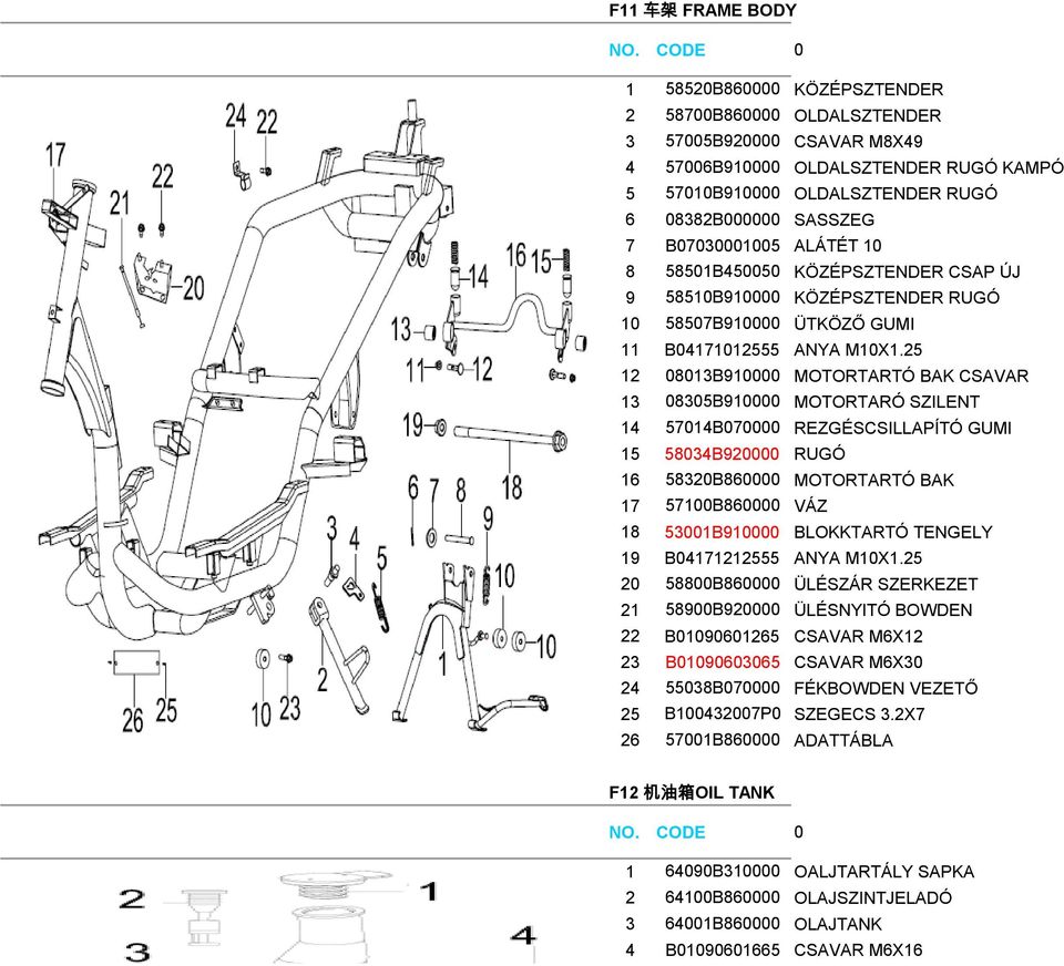 25 12 08013B910000 MOTORTARTÓ BAK CSAVAR 13 08305B910000 MOTORTARÓ SZILENT 14 57014B070000 REZGÉSCSILLAPÍTÓ GUMI 15 58034B920000 RUGÓ 16 58320B860000 MOTORTARTÓ BAK 17 57100B860000 VÁZ 18
