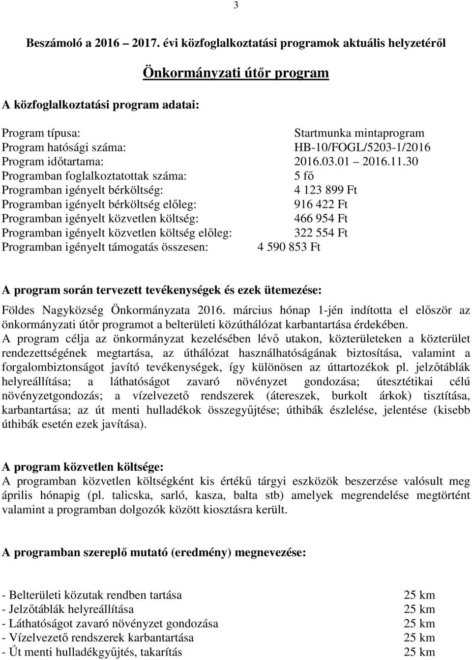 HB-10/FOGL/5203-1/2016 Program időtartama: 2016.03.01 2016.11.