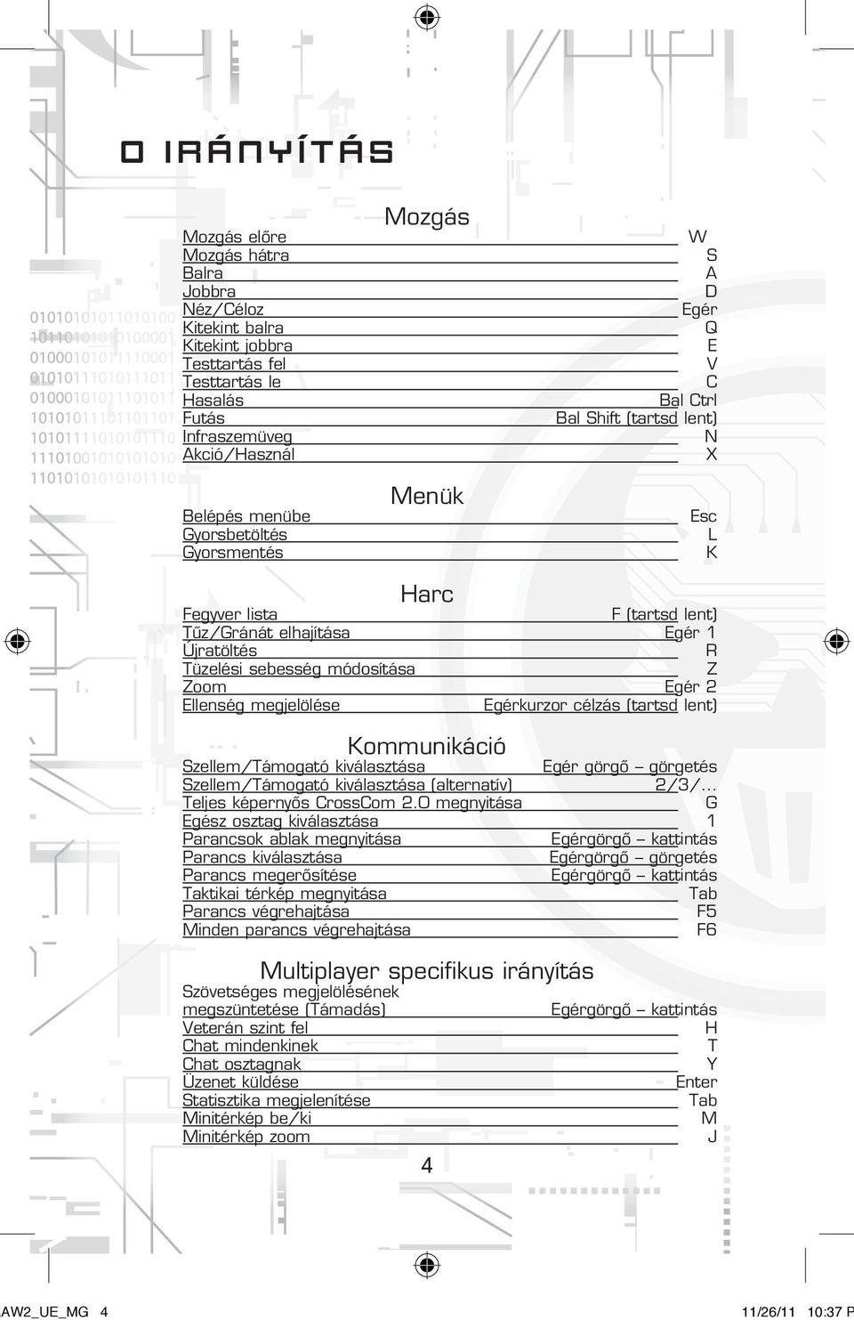 Zoom Egér 2 Ellenség megjelölése Egérkurzor célzás (tartsd lent) Kommunikáció Szellem/Támogató kiválasztása Egér görgõ görgetés Szellem/Támogató kiválasztása (alternatív) 2/3/ Teljes képernyõs