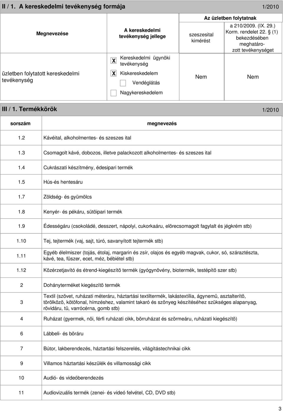 8 Kenyér- és pékáru, sütõipari termék 1.9 Édességáru (csokoládé, desszert, nápolyi, cukorkaáru, elõrecsomagolt fagylalt és jégkrém stb) 1.