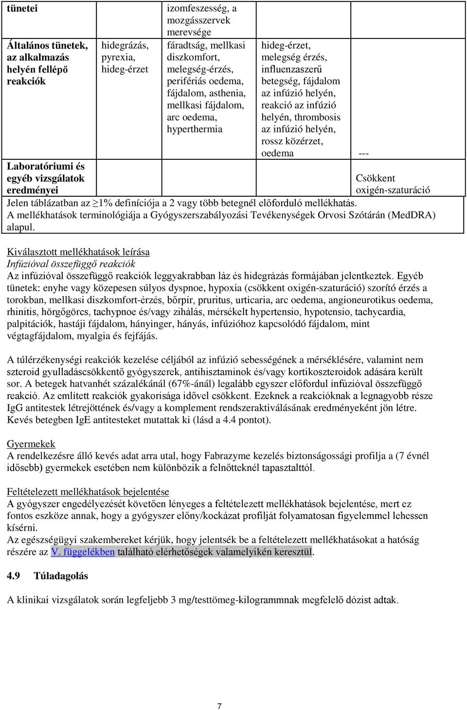 helyén, reakció az infúzió helyén, thrombosis az infúzió helyén, rossz közérzet, oedema --- Csökkent oxigén-szaturáció Jelen táblázatban az 1% definíciója a 2 vagy több betegnél előforduló