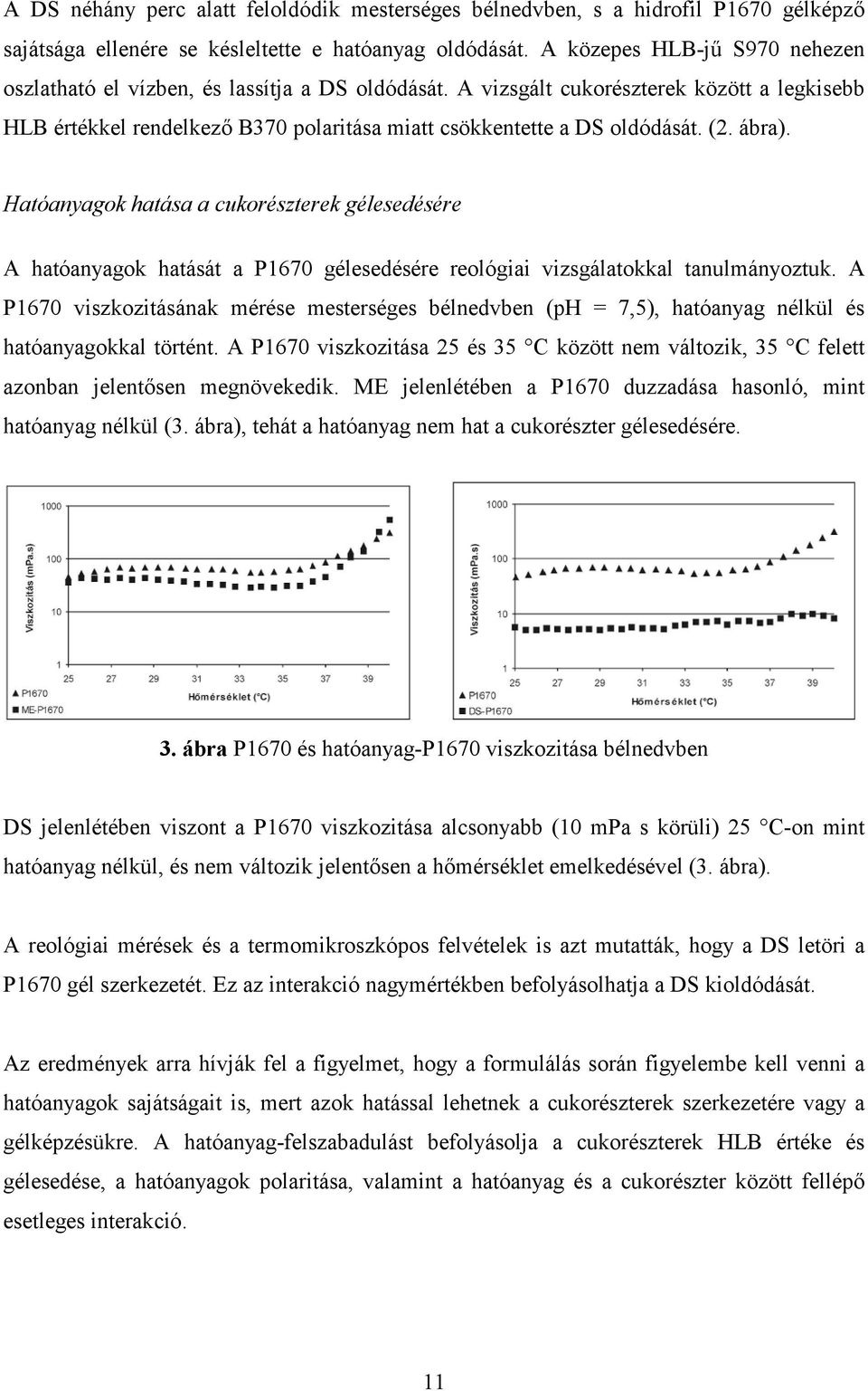 (2. ábra). Hatóanyagok hatása a cukorészterek gélesedésére A hatóanyagok hatását a P1670 gélesedésére reológiai vizsgálatokkal tanulmányoztuk.