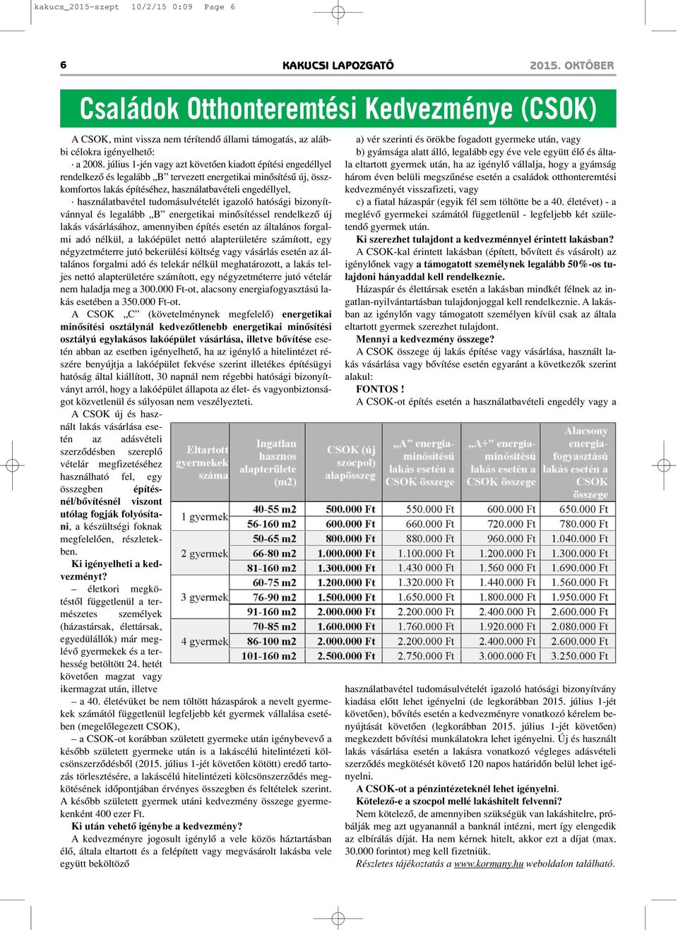 július 1-jén vagy azt követôen kiadott építési engedéllyel rendelkezô és legalább B tervezett energetikai minôsítésû új, összkomfortos lakás építéséhez, használatbavételi engedéllyel,