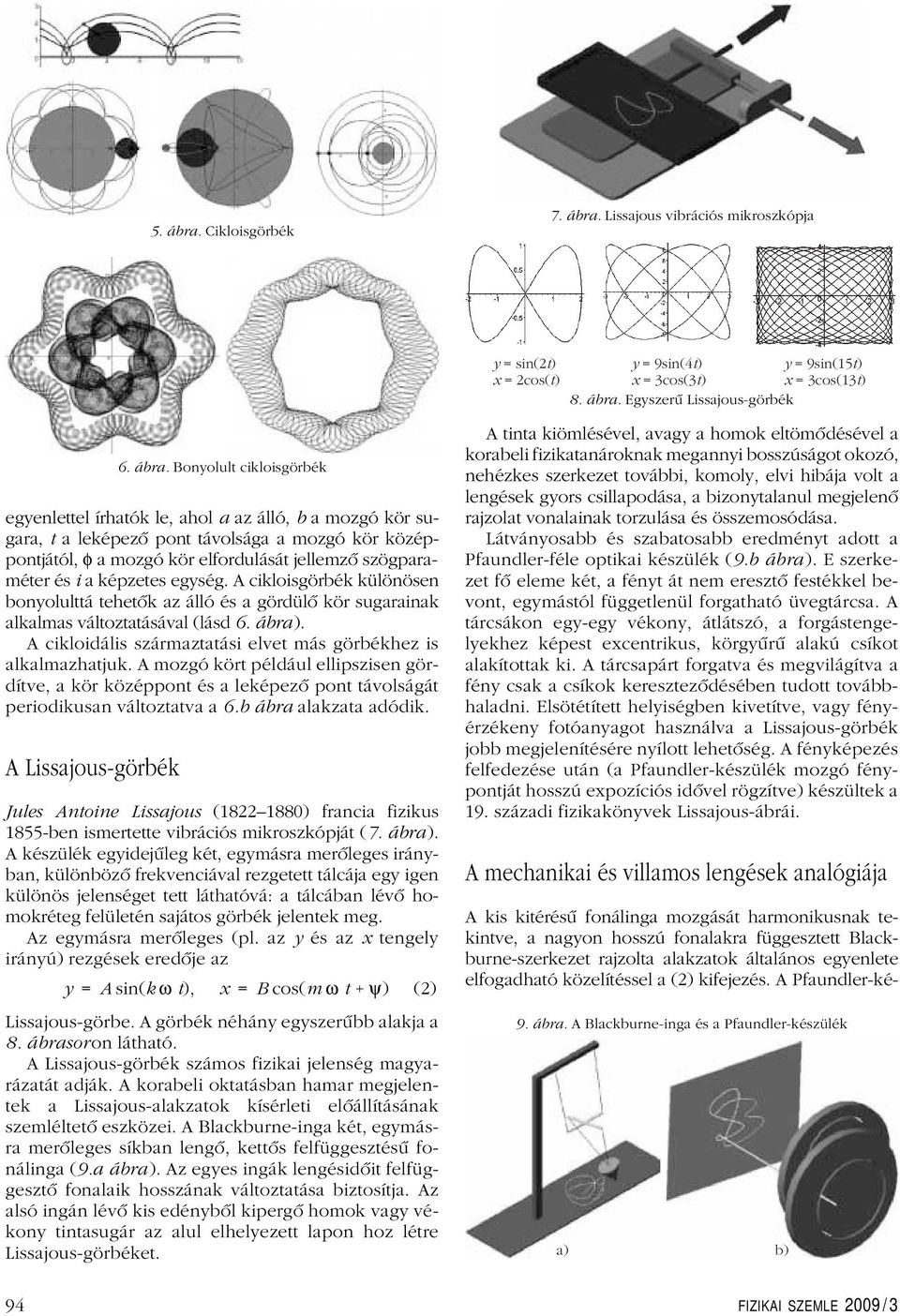 Lissajous vibrációs mikroszkópja y = sin(2 t) x = 2cos( t) y = 9sin(4 t) y = 9sin(15 t) x = 3cos(3 t) x = 3cos(13 t) 8. ábra.