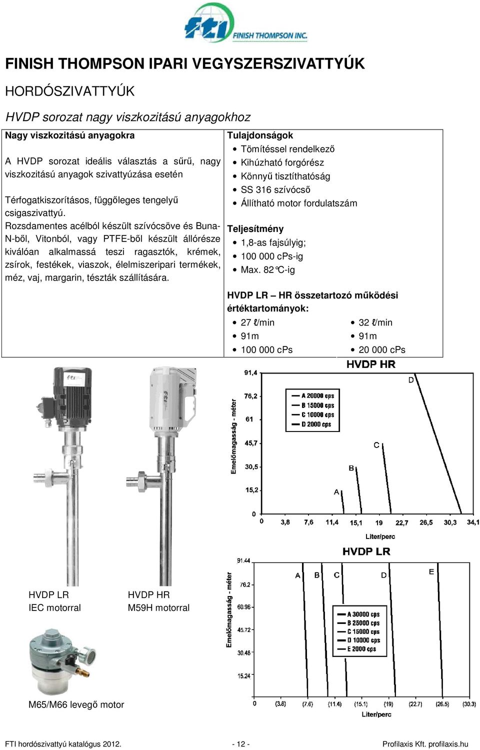 Rozsdamentes acélból készült szívócsöve és Buna- N-bıl, Vitonból, vagy PTFE-bıl készült állórésze kiválóan alkalmassá teszi ragasztók, krémek, zsírok, festékek, viaszok, élelmiszeripari termékek,