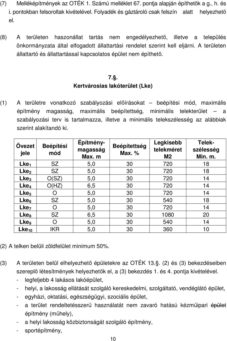 A területen állattartó és állattartással kapcsolatos épület nem építhetı. 7.