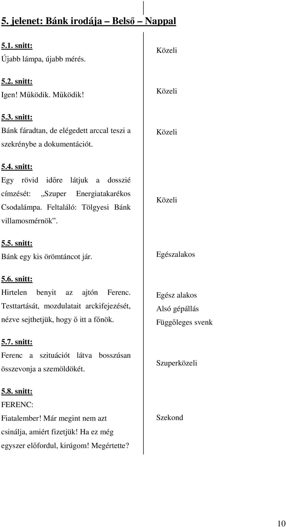 Feltaláló: Tölgyesi Bánk villamosmérnök. 5.5. snitt: Bánk egy kis örömtáncot jár. Egészalakos 5.6. snitt: Hirtelen benyit az ajtón Ferenc.