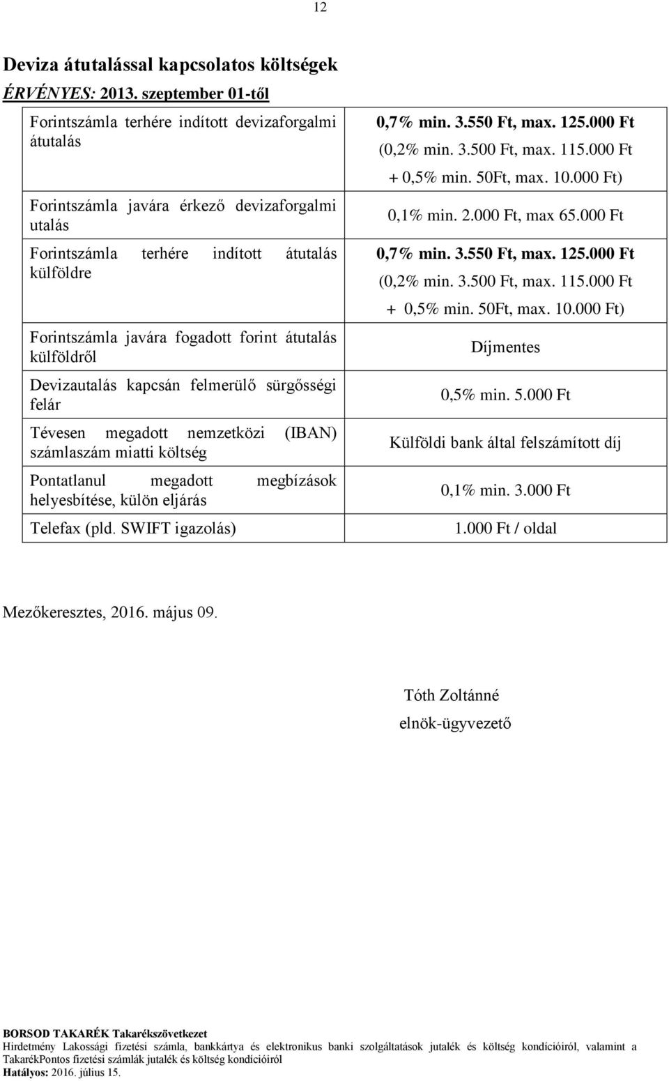 forint átutalás külföldről Devizautalás kapcsán felmerülő sürgősségi felár Tévesen megadott nemzetközi (IBAN) számlaszám miatti költség Pontatlanul megadott megbízások helyesbítése, külön eljárás