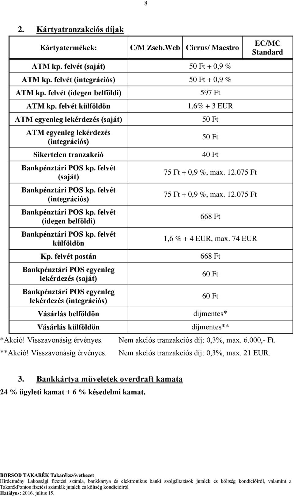 felvét postán Bankpénztári POS egyenleg lekérdezés (saját) Bankpénztári POS egyenleg lekérdezés (integrációs) Vásárlás belföldön Vásárlás külföldön *Akció! Visszavonásig érvényes. **Akció!