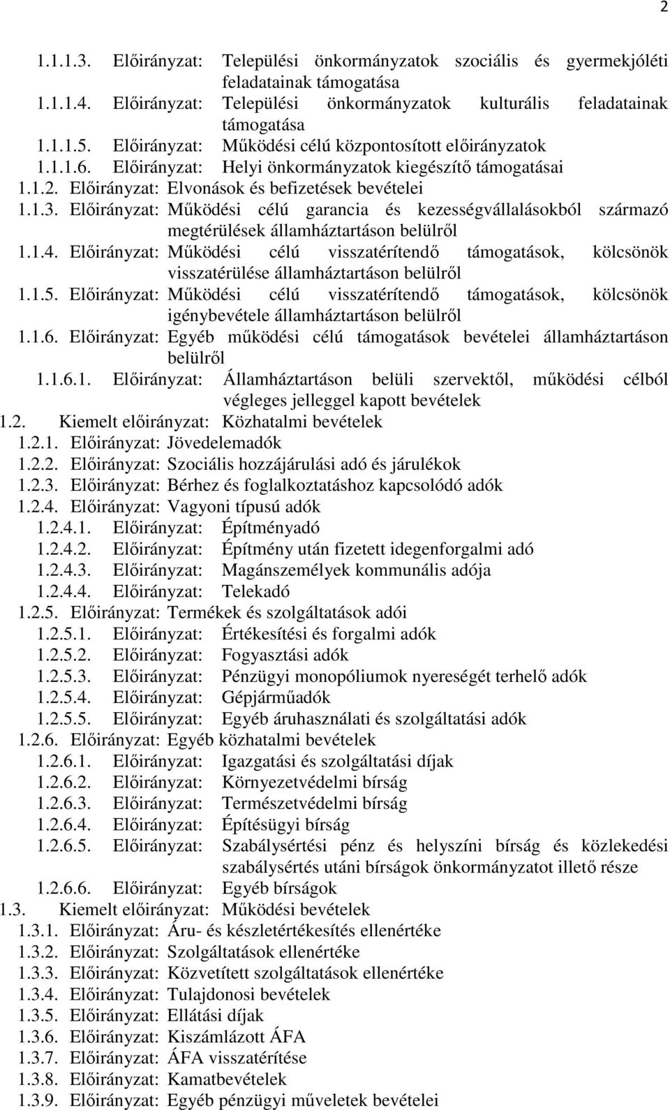 Előirányzat: Működési célú garancia és kezességvállalásokból származó megtérülések államháztartáson belülről 1.1.4.