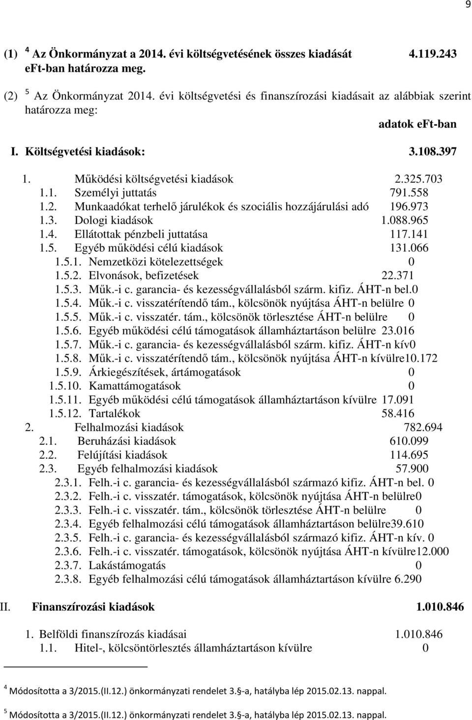 558 1.2. Munkaadókat terhelő járulékok és szociális hozzájárulási adó 196.973 1.3. Dologi kiadások 1.088.965 1.4. Ellátottak pénzbeli juttatása 117.141 1.5. Egyéb működési célú kiadások 131.066 1.5.1. Nemzetközi kötelezettségek 0 1.