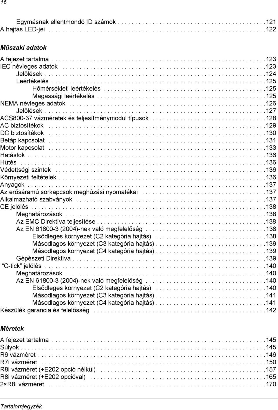 .............................................................125 Hõmérsékleti leértékelés...............................................125 Magassági leértékelés.................................................125 NEMA névleges adatok.