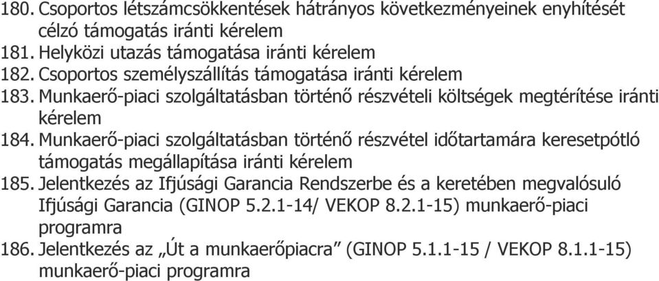 Munkaerő-piaci szolgáltatásban történő részvétel időtartamára keresetpótló támogatás megállapítása iránti 185.