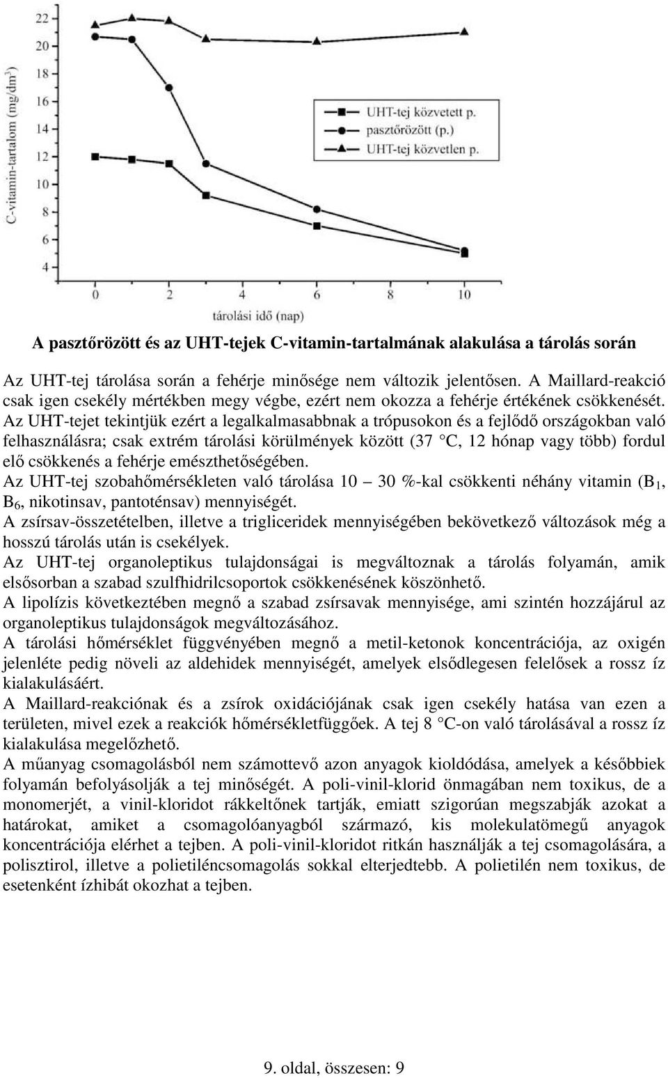 Az UHT-tejet tekintjük ezért a legalkalmasabbnak a trópusokon és a fejlıdı országokban való felhasználásra; csak extrém tárolási körülmények között (37 C, 12 hónap vagy több) fordul elı csökkenés a