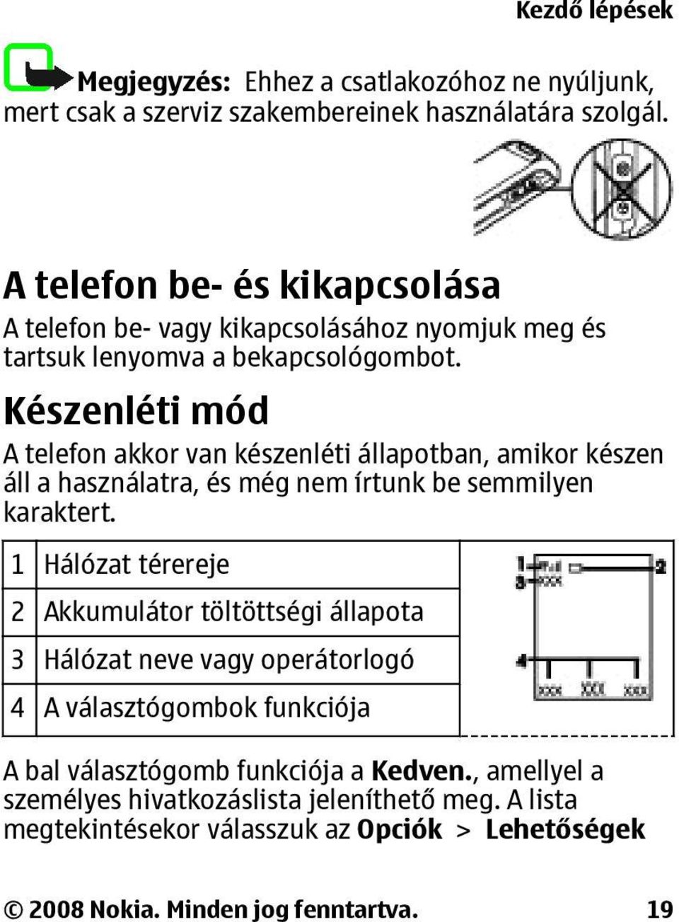 Készenléti mód A telefon akkor van készenléti állapotban, amikor készen áll a használatra, és még nem írtunk be semmilyen karaktert.