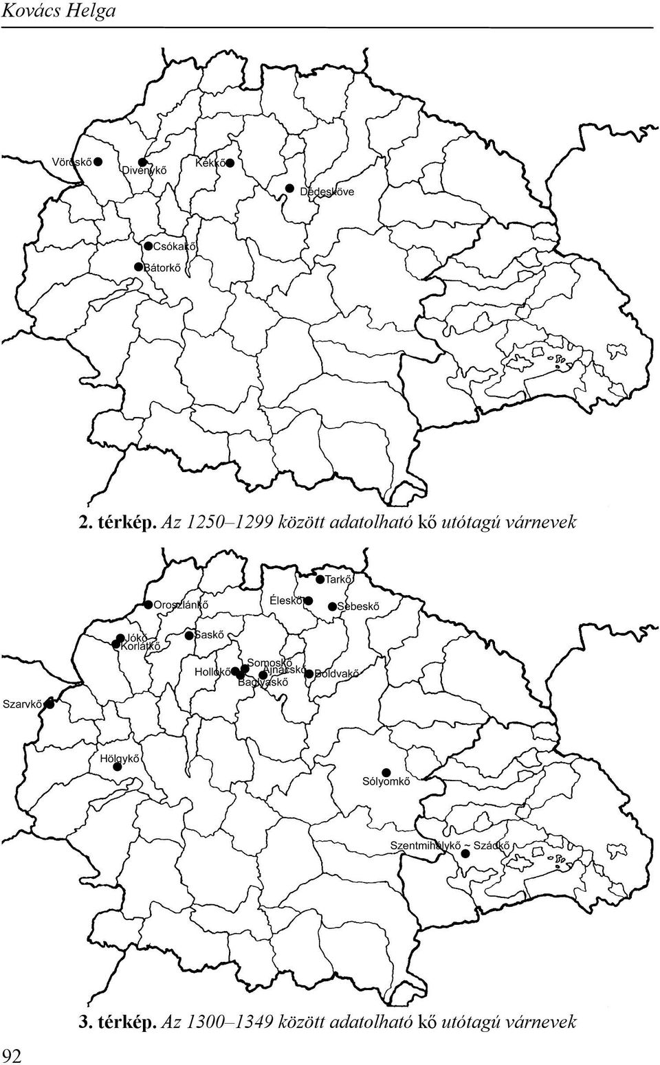 utótagú várnevek 3. térkép.