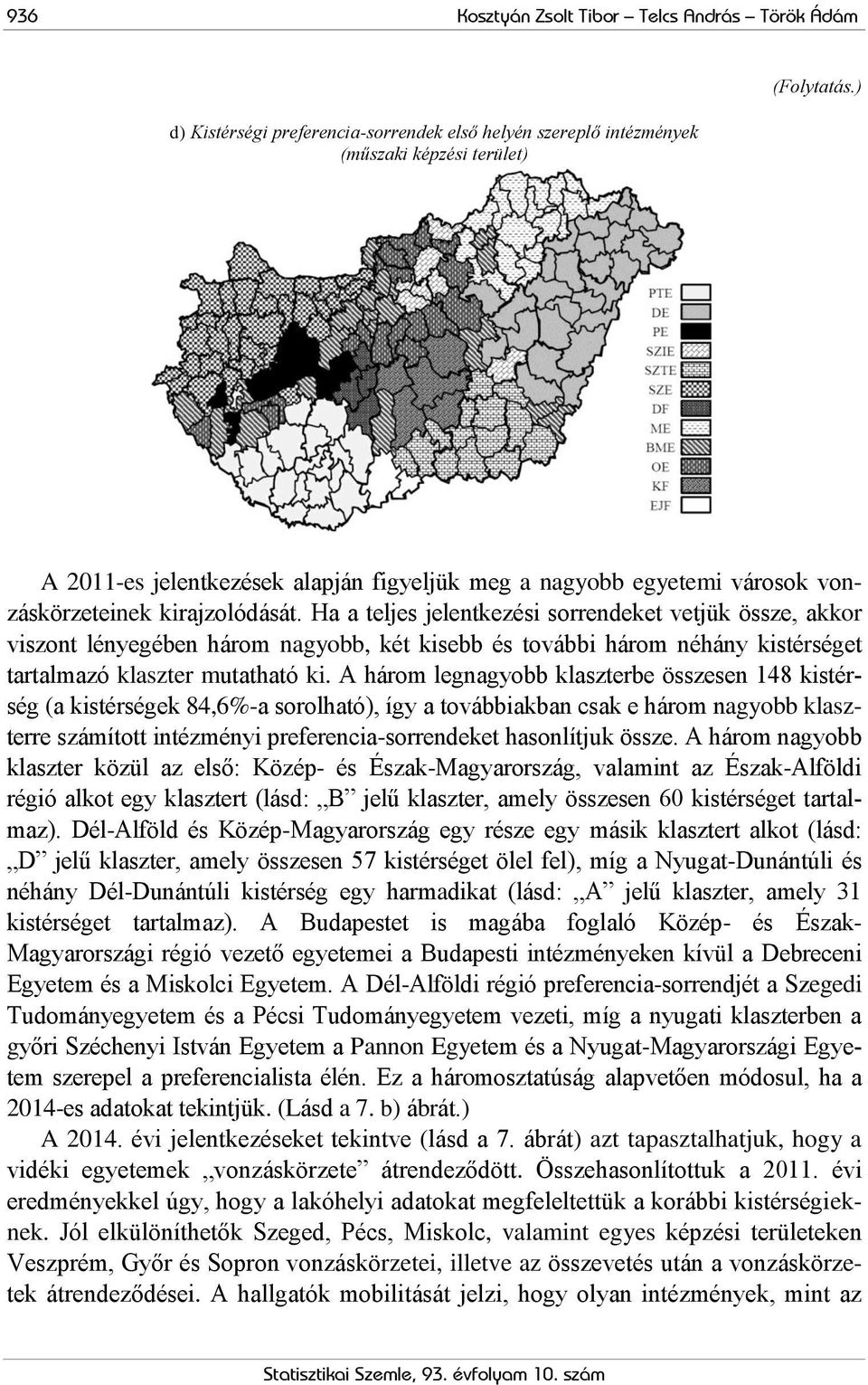 Ha a teljes jelentkezési sorrendeket vetjük össze, akkor viszont lényegében három nagyobb, két kisebb és további három néhány kistérséget tartalmazó klaszter mutatható ki.