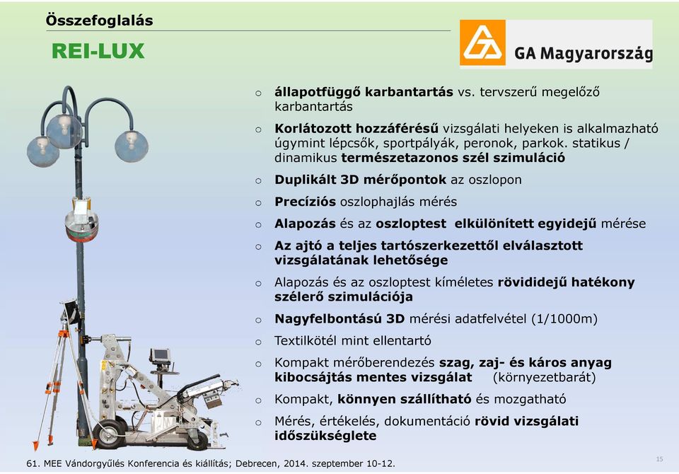 elválaszttt vizsgálatának lehetősége Alapzás és az szlptest kíméletes rövididejű hatékny szélerő szimulációja Nagyfelbntású 3D mérési adatfelvétel (1/1000m) Textilkötél mint ellentartó Kmpakt