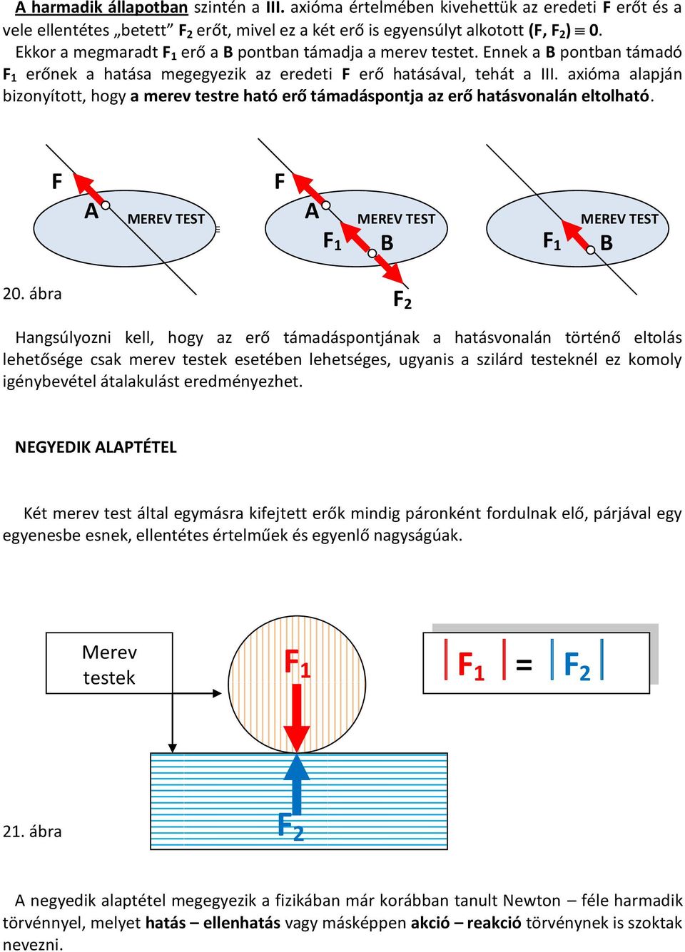 axióma alapján bizonyított, hogy a merev testre ható erő támadáspontja az erő hatásvonalán eltolható. F 20.