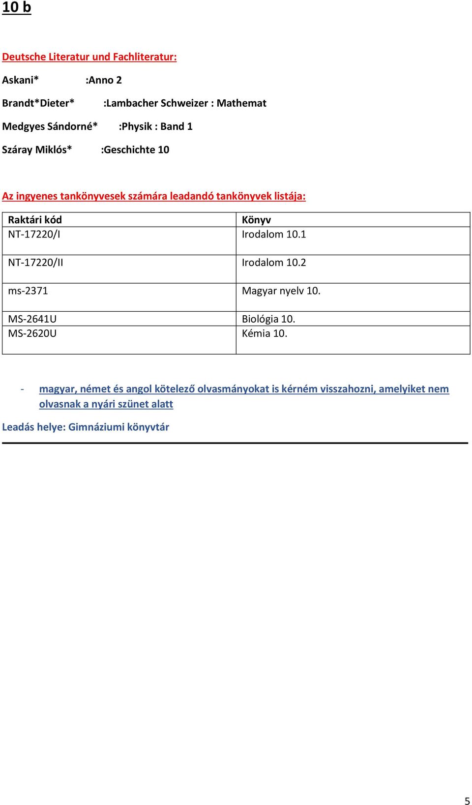 :Geschichte 10 NT-17220/I Irodalom 10.