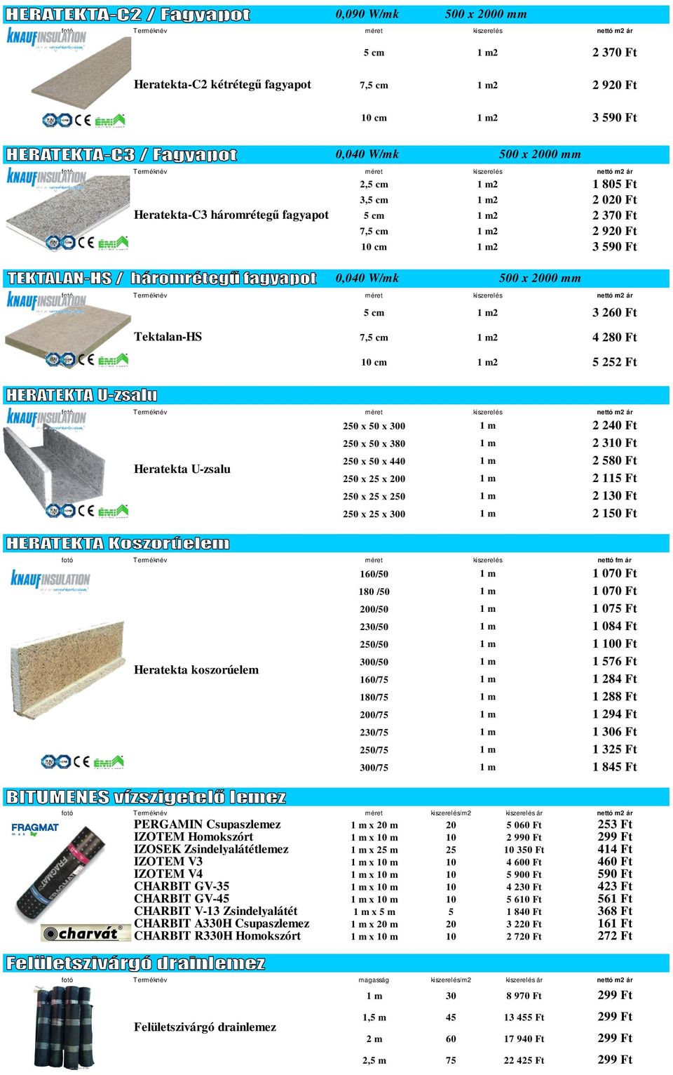 240 Ft 250 x 50 x 380 1 m 2 310 Ft Heratekta U-zsalu 250 x 50 x 440 1 m 2 580 Ft 250 x 25 x 200 1 m 2 115 Ft 250 x 25 x 250 1 m 2 130 Ft 250 x 25 x 300 1 m 2 150 Ft nettó fm ár 160/50 1 m 1 070 Ft