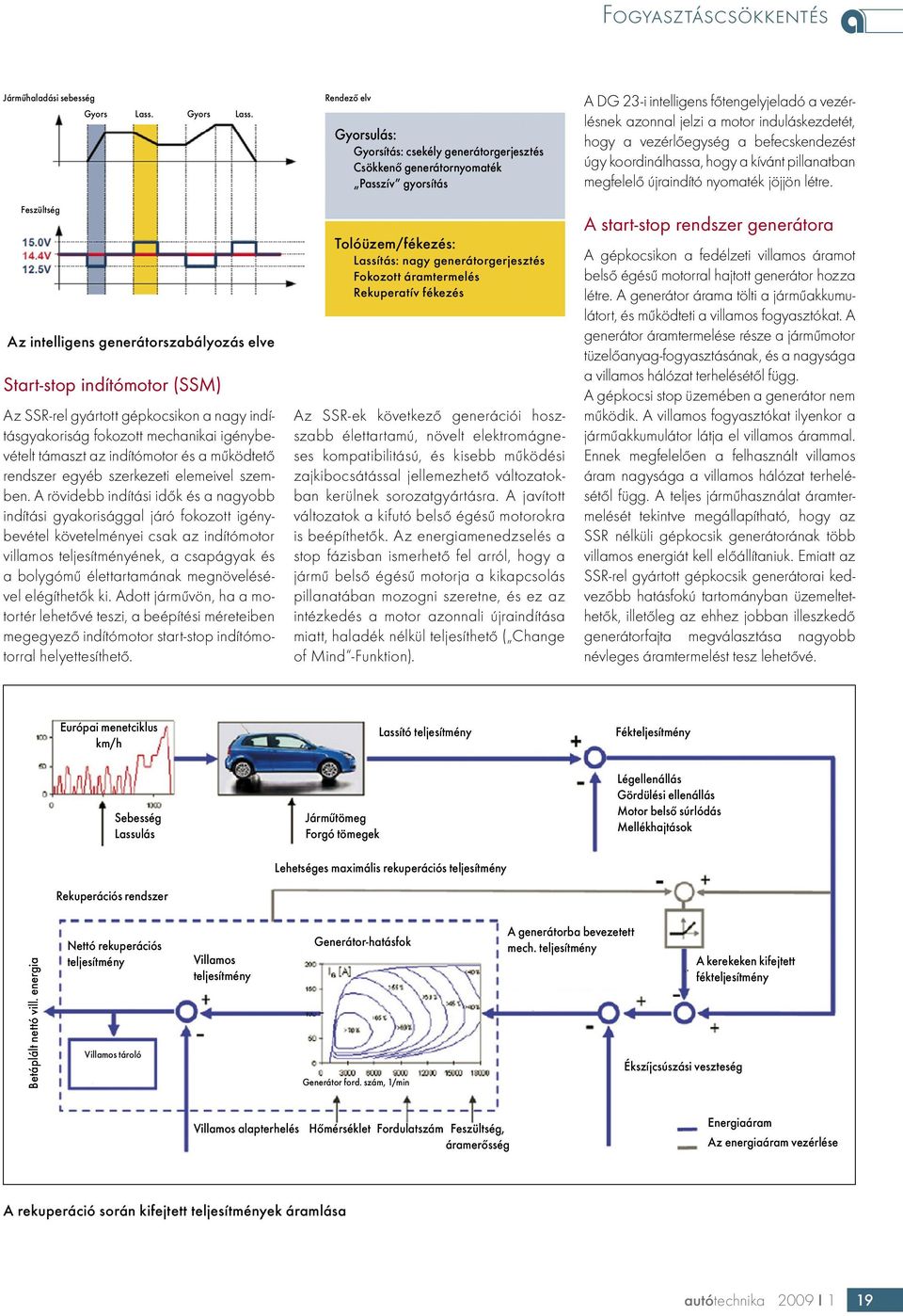 Az intelligens generátorszabályozás elve Start-stop indítómotor (SSM) Az SSR-rel gyártott gépkocsikon a nagy indításgyakoriság fokozott mechanikai igénybevételt támaszt az indítómotor és a működtető