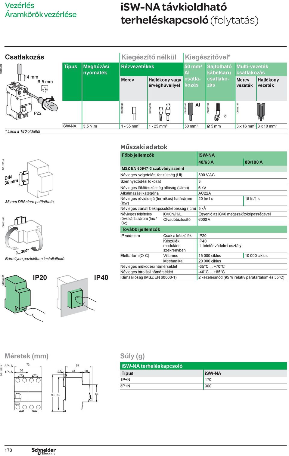 m 1-35 mm 2 1-25 mm 2 50 mm 2 Ø 5 mm 3 x 16 mm 2 3 x 10 mm 2 Műszaki adatok DB123310 DB123312 DB123314 35 mm DIN sínre pattintható. Bármilyen pozícióban installálható.