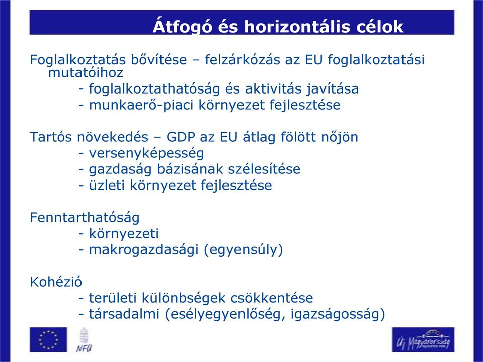 fölött nőjön - versenyképesség - gazdaság bázisának szélesítése - üzleti környezet fejlesztése Fenntarthatóság -