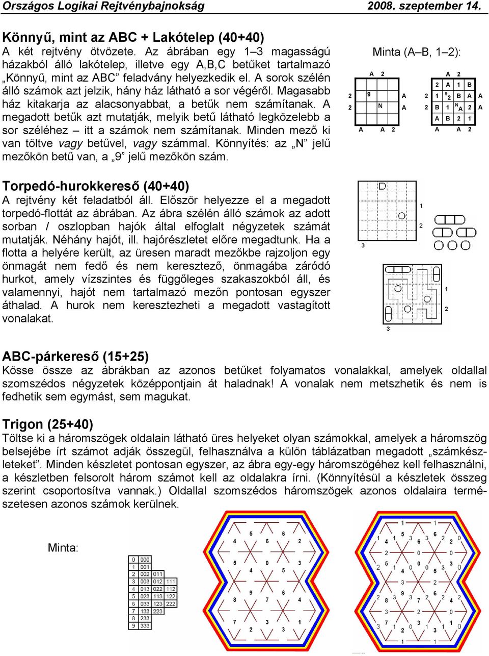 A sorok szélén álló számok azt jelzik, hány ház látható a sor végéről. Magasabb ház kitakarja az alacsonyabbat, a betűk nem számítanak.