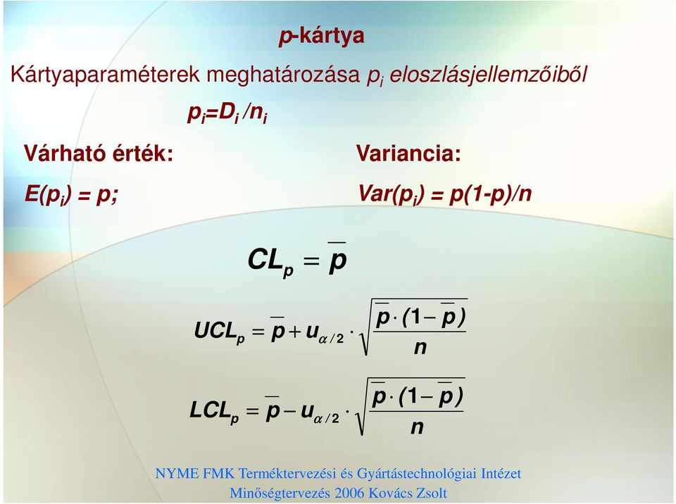 p; Variacia: Var(p i ) p(1-p)/ CL p p UCL p p + uα / 2