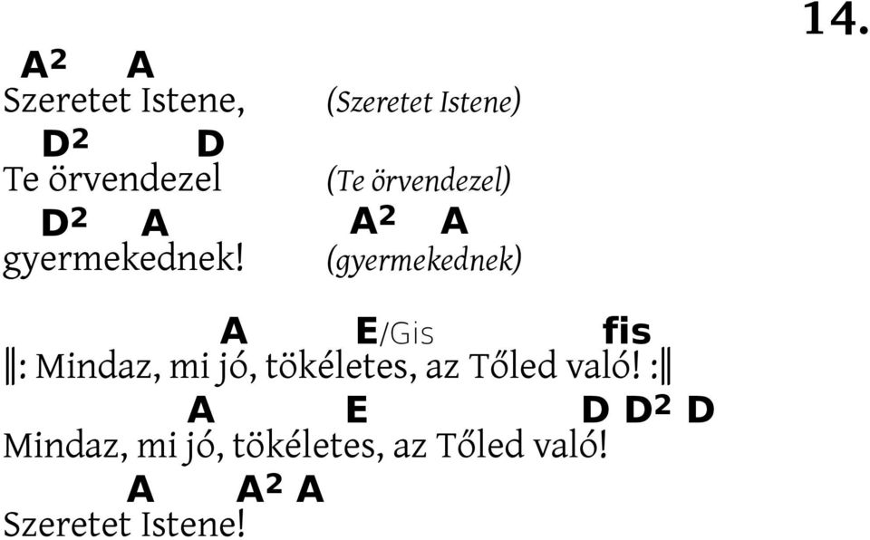 (Szeretet Istene) (Te örvendezel) A 2 A (gyermekednek) A E/Gis