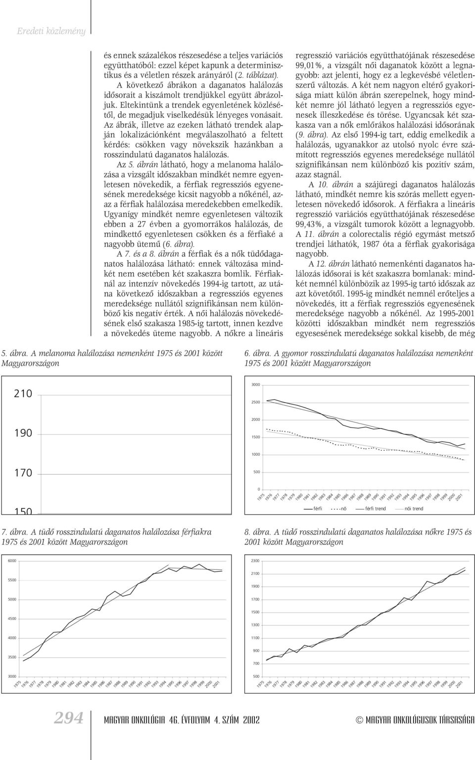 Az ábrák, illetve az ezeken látható trendek alapján lokalizációnként megválaszolható a feltett kérdés: csökken vagy növekszik hazánkban a rosszindulatú daganatos halálozás. Az 5.