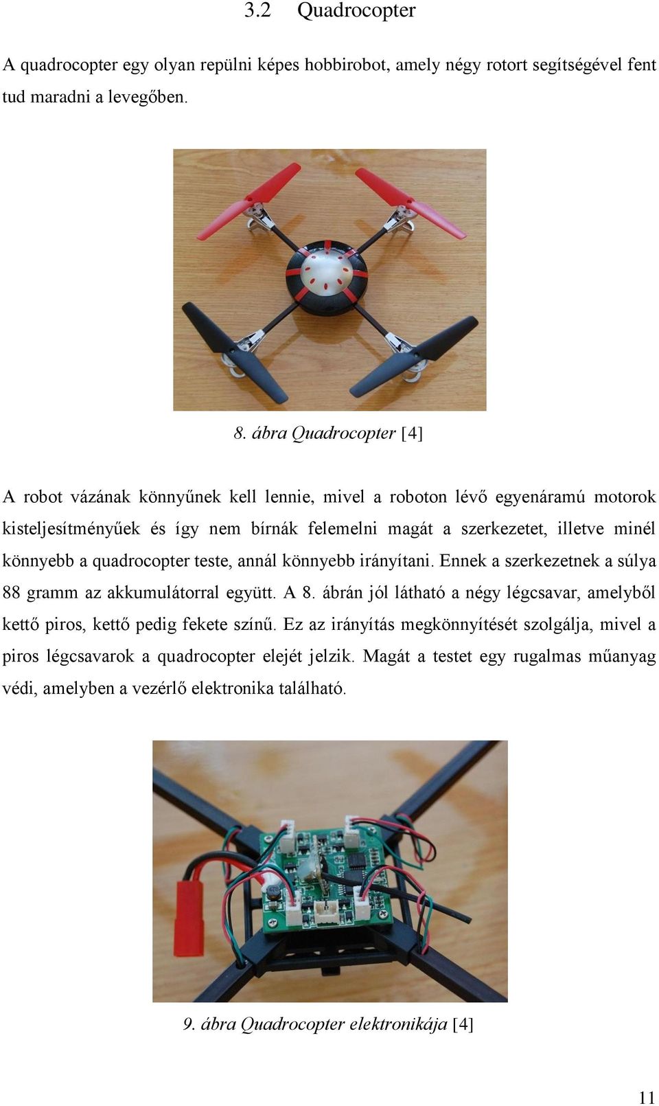 könnyebb a quadrocopter teste, annál könnyebb irányítani. Ennek a szerkezetnek a súlya 88 gramm az akkumulátorral együtt. A 8.