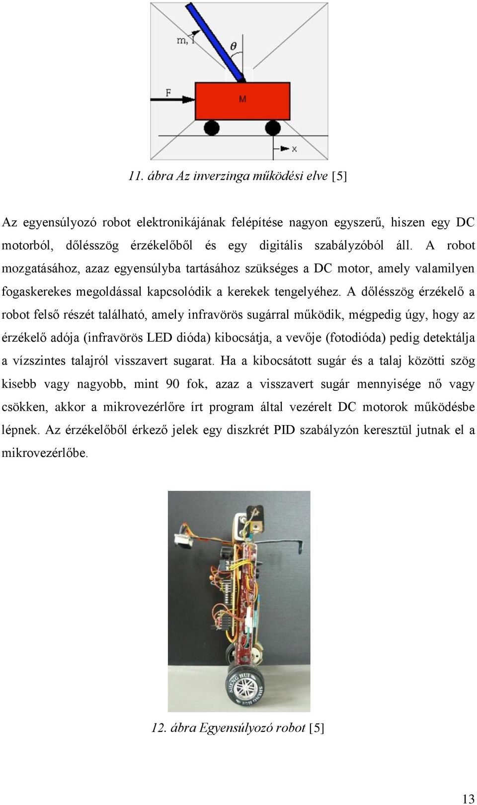 A dőlésszög érzékelő a robot felső részét található, amely infravörös sugárral működik, mégpedig úgy, hogy az érzékelő adója (infravörös LED dióda) kibocsátja, a vevője (fotodióda) pedig detektálja a