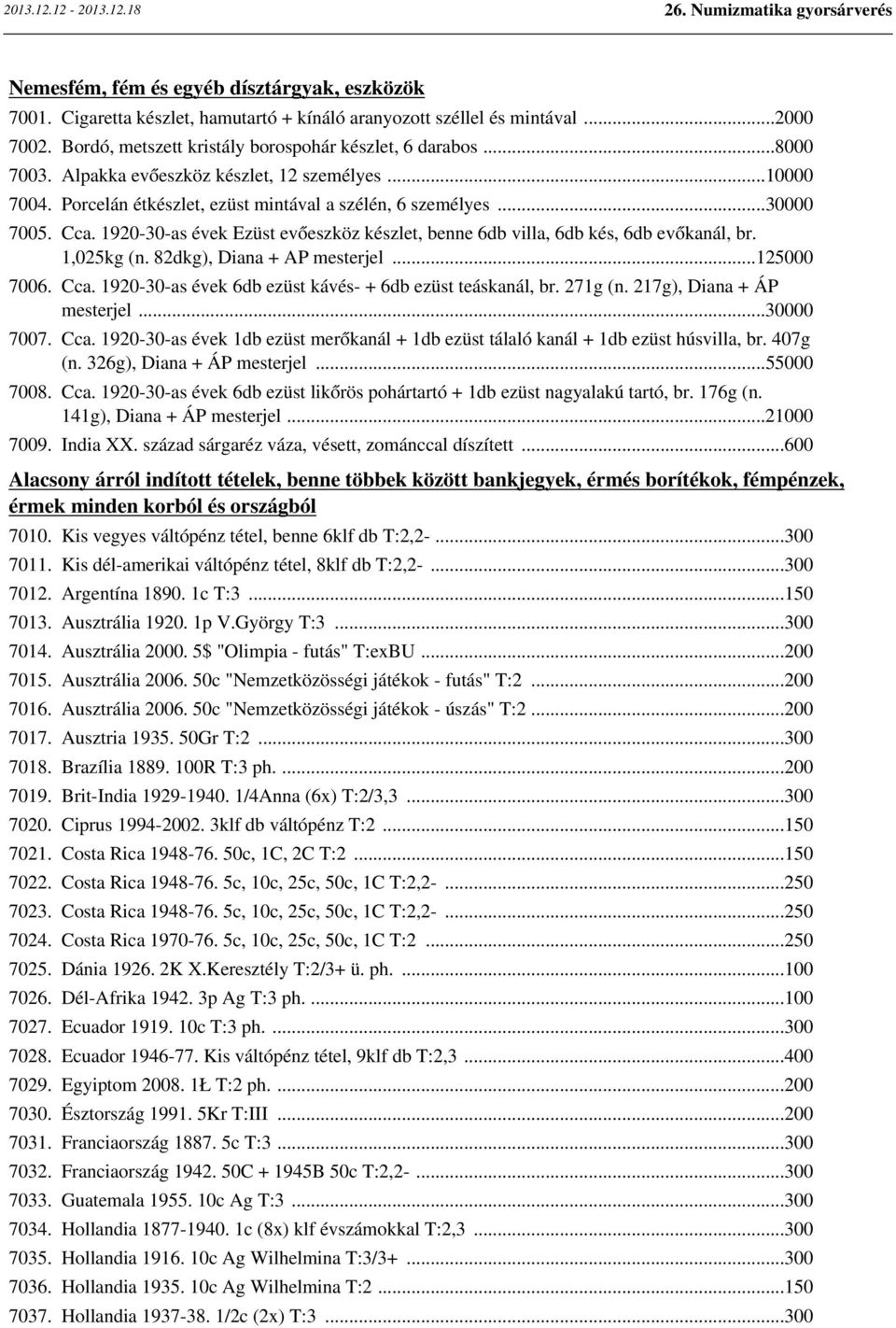 1920-30-as évek Ezüst evőeszköz készlet, benne 6db villa, 6db kés, 6db evőkanál, br. 1,025kg (n. 82dkg), Diana + AP mesterjel...125000 7006. Cca.