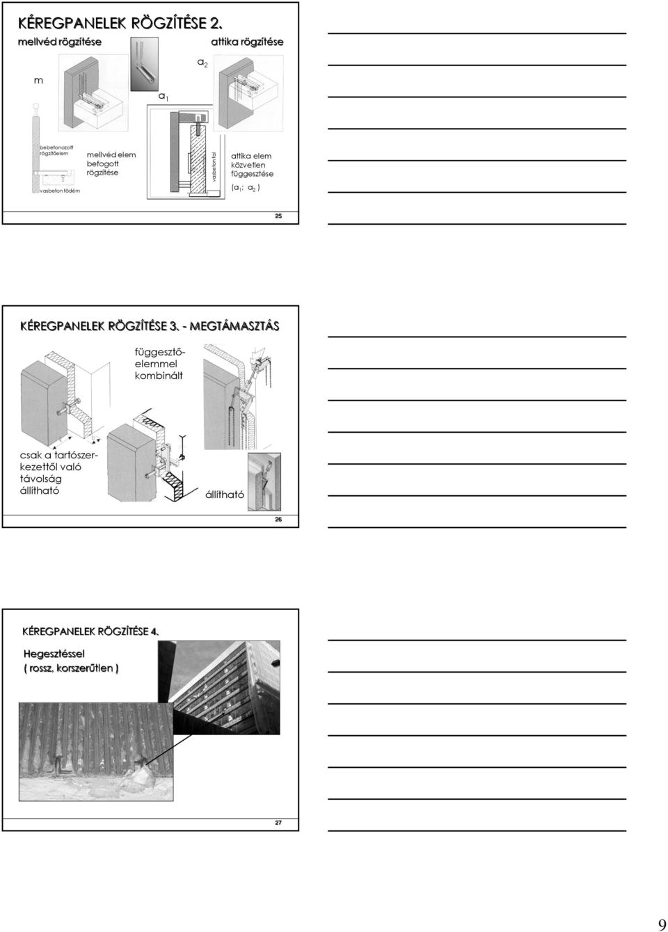 vasbeton fal a1 attika elem közvetlen függesztése (a1; a2 ) vasbeton födém 25 KÉREGPANELEK