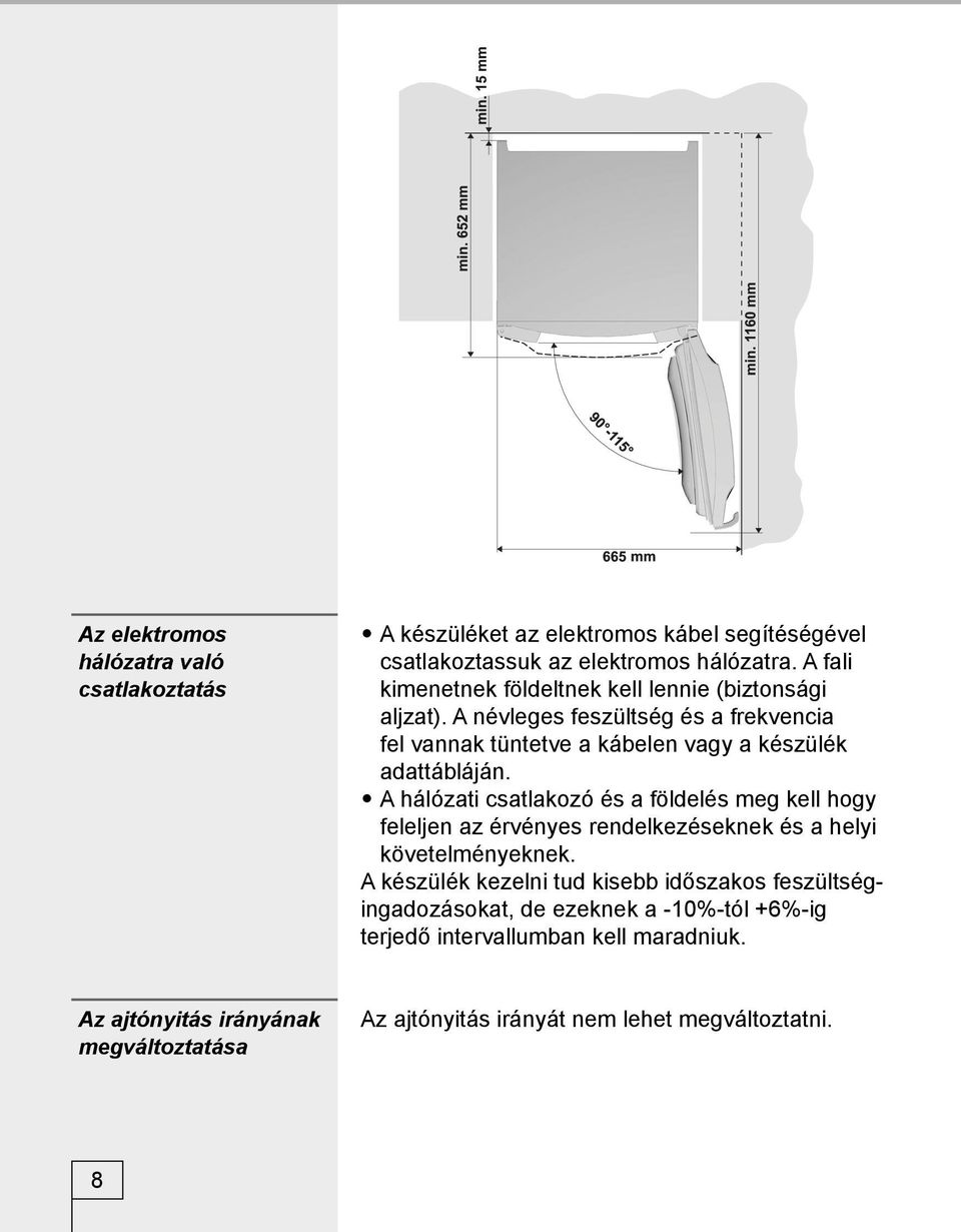 A névleges feszültség és a frekvencia fel vannak tüntetve a kábelen vagy a készülék adattábláján.