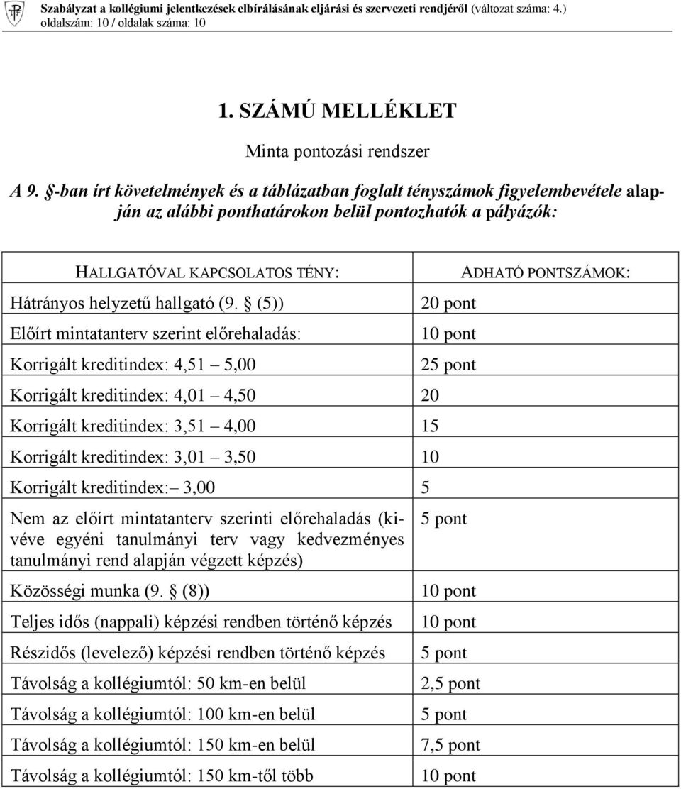 (5)) Előírt mintatanterv szerint előrehaladás: Korrigált kreditindex: 4,51 5,00 Korrigált kreditindex: 4,01 4,50 20 Korrigált kreditindex: 3,51 4,00 15 Korrigált kreditindex: 3,01 3,50 10 Korrigált